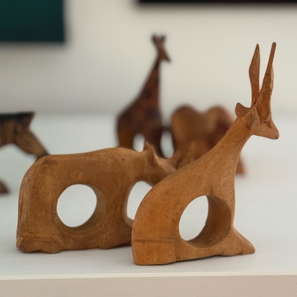 African Hand Carved Artisan Wooden Napkin Rings (6) - Picture 4 of 9